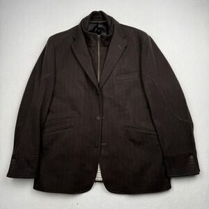 Kroon Sport Coat Mens 44 Brown Wool Nylon Stripe Zip Bib Jacket Blazer Richie